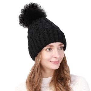 Black Knit Pom Pom Winter Hat